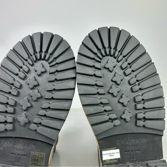 Balmain Black Leather & Gold Mettalic Platform Ankle Boots Women’s NEW - Picture 11 of 12